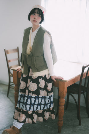 Many Many Cats and Colored Fabric Skirt