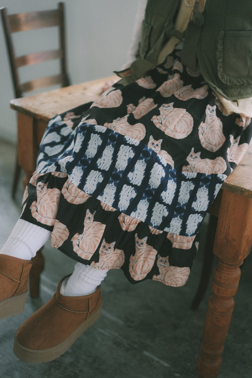 Many Many Cats and Colored Fabric Skirt