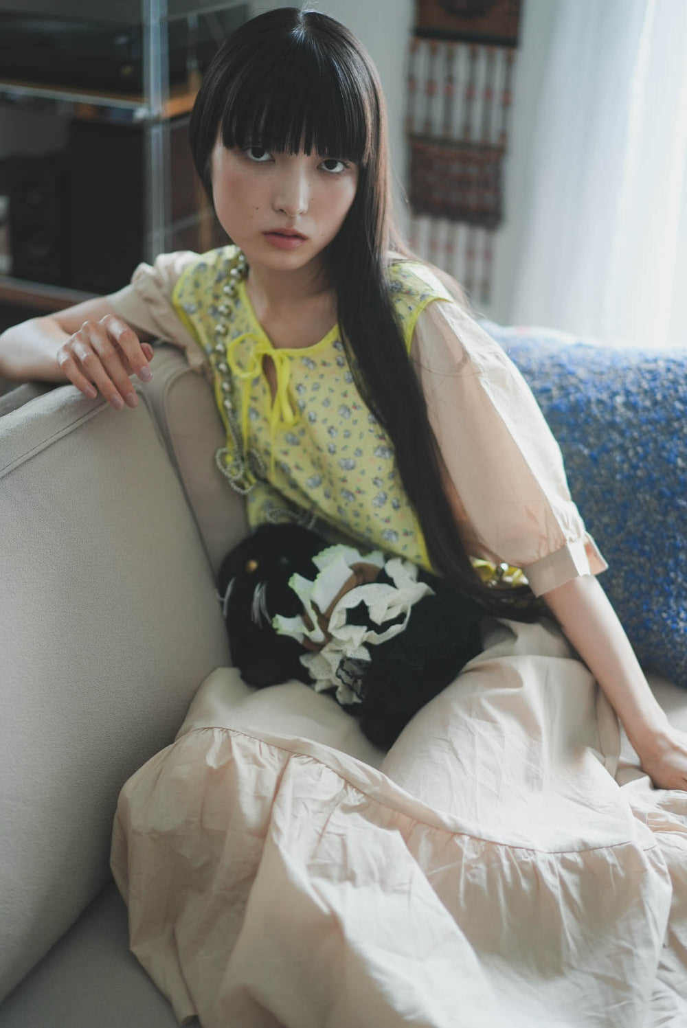 White cat floral midi knotted dress