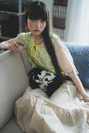 White cat floral midi knotted dress