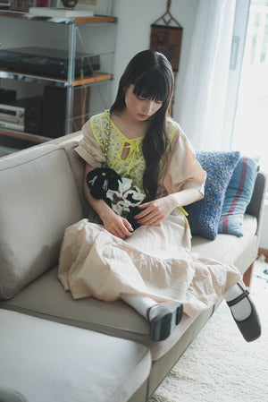 White cat floral midi knotted dress