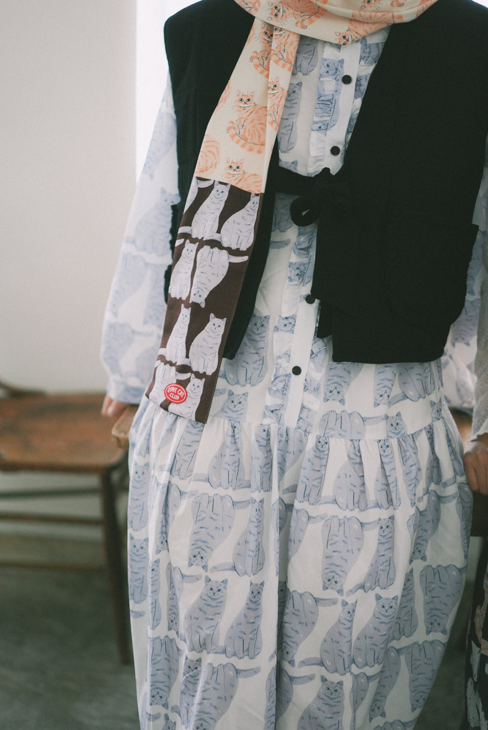 Many Many Cats Half-Button Dress