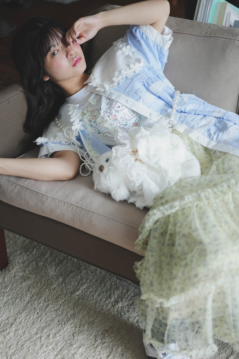 Lace Collar Branch White Ruffle Top