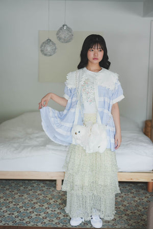 Lace Collar Branch White Ruffle Top