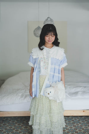 Little white cat floral tail three-layer tulle skirt