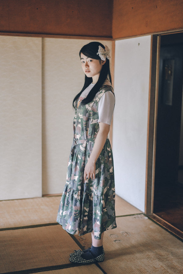 Cat Camo Vest Belted Layered Skirt