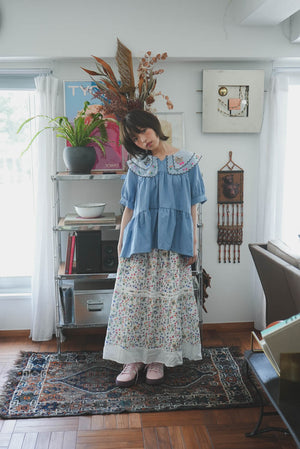 Cat head colorful floral hem layered skirt