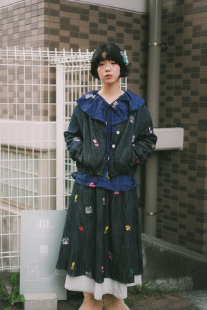 Cat Head Colorful Flower Embroidered Reversible Jacket