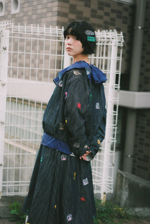 Cat Head Colorful Flower Embroidered Reversible Jacket