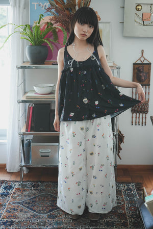 Cat head colorful floral wide pants