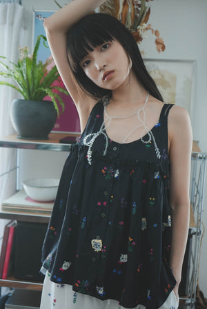 Cat head colorful floral camisole lace vest