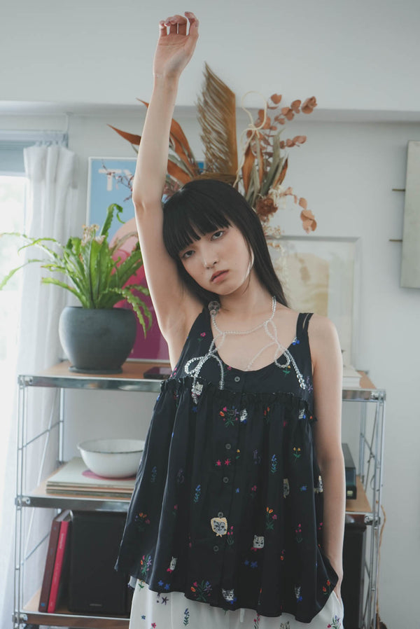 Cat head colorful floral camisole lace vest