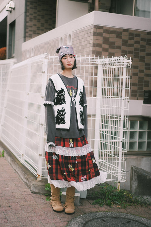 Paper Cat Doll Checkered Lace Layered Skirt