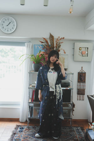 Cat head colorful floral short-sleeved long-sleeved shirt dress