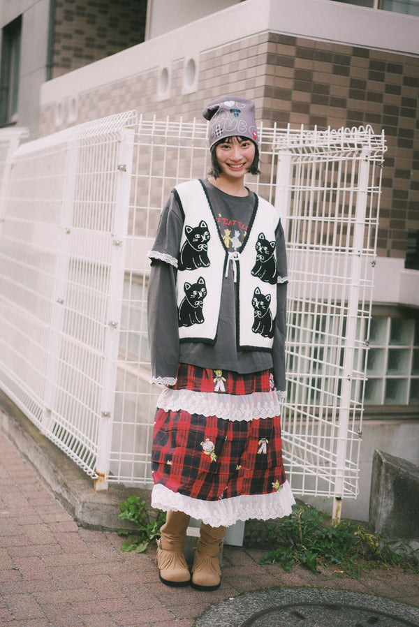 Paper Cat Doll Checkered Lace Layered Skirt