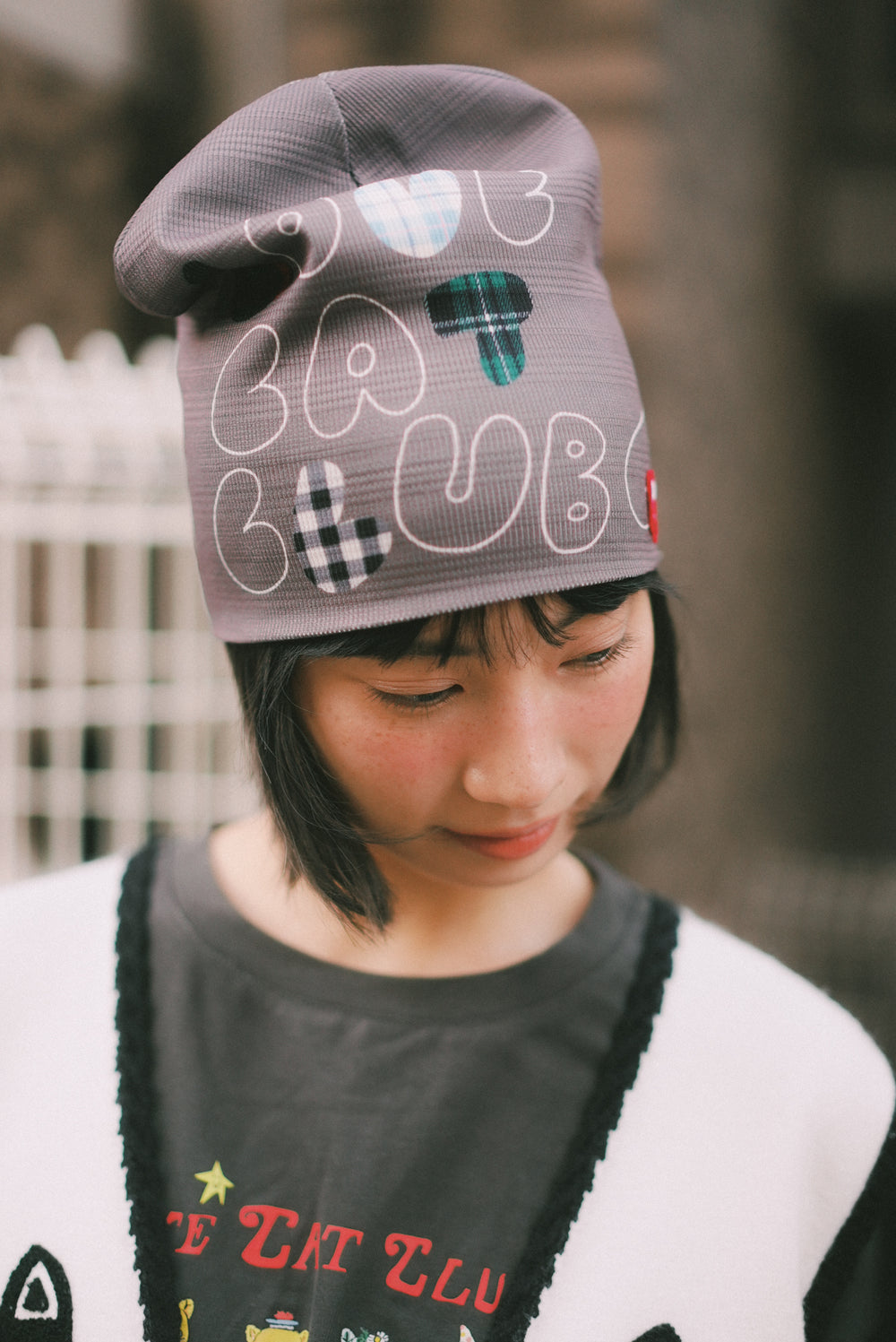 LCC Knit Printed Hat (Red Checkered Cat)