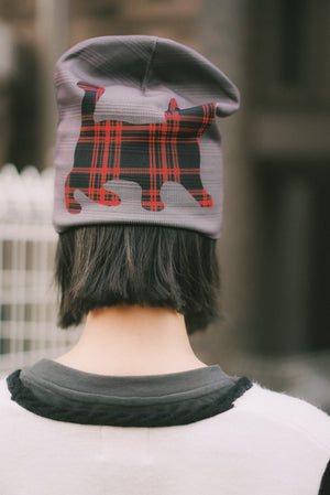 LCC Knit Printed Hat (Red Checkered Cat)