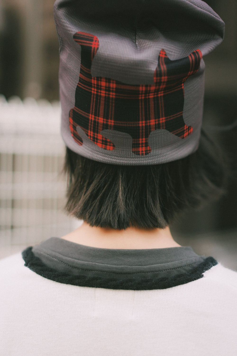 LCC Knit Printed Hat (Red Checkered Cat)