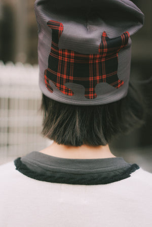 LCC Knit Printed Hat (Red Checkered Cat)