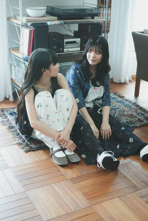 Cat head colorful floral wide pants