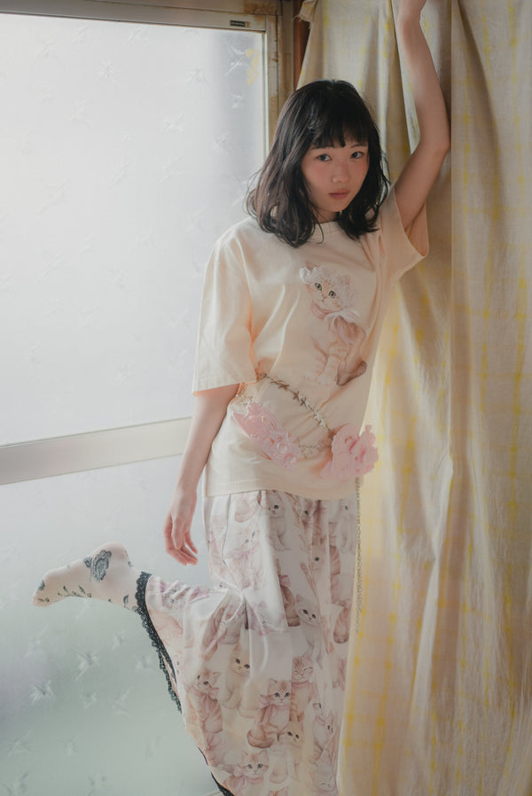 Pink Bow Cat Lace-Trim Skirt