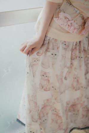 Pink Bow Cat Lace-Trim Skirt