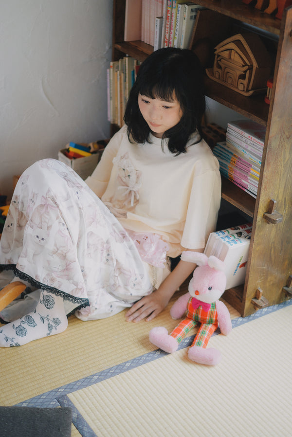 Pink Bow Cat Lace-Trim Skirt