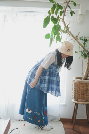 Cat Nordic Travel Guide Embroidered Denim A-Line Skirt