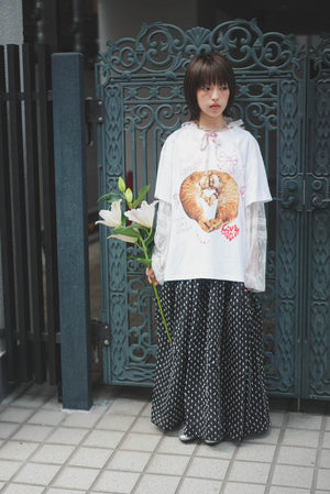 Three-dimensional polka dot fabric skirt with bows on both sides