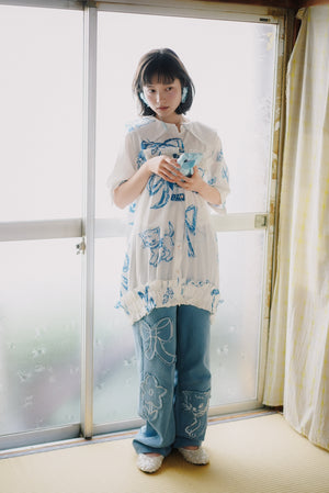 Cat and Flower Patch Denim Jeans
