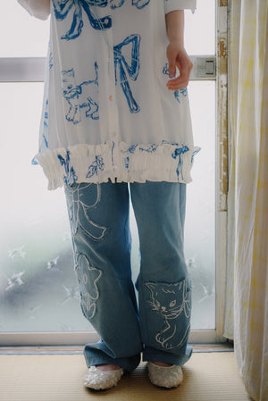 Cat and Flower Patch Denim Jeans