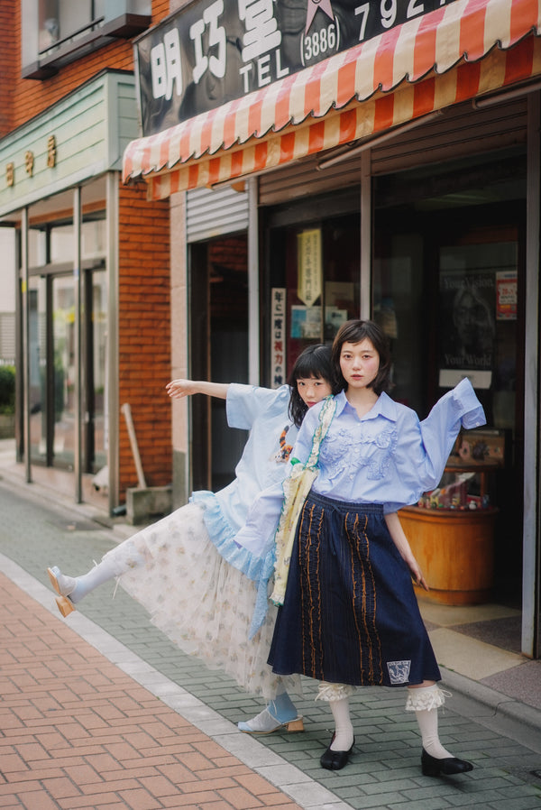 Cat-shaped Ruffle Two-way Striped Shirt