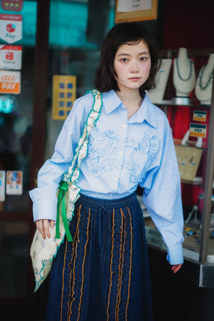 Double topstitched ruffle denim skirt
