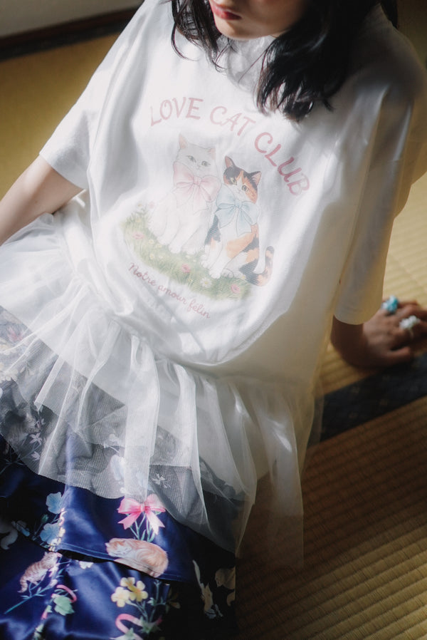 兩貓蝴蝶結紗層次Tee