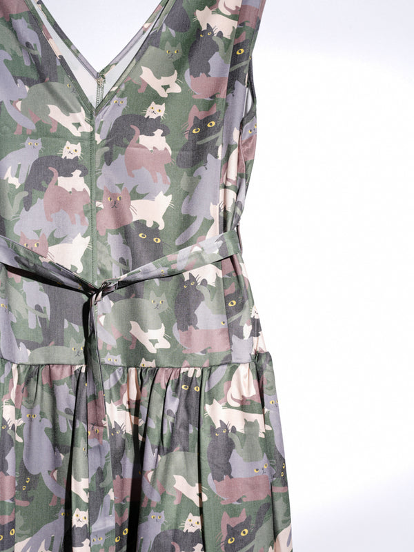 Cat Camo Vest Belted Layered Skirt