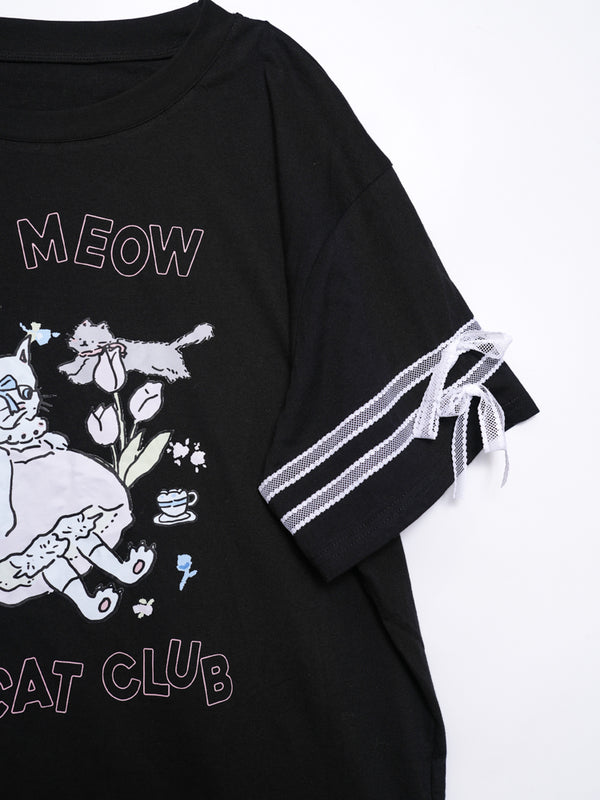 Cat Doll house sleeve lace Tee