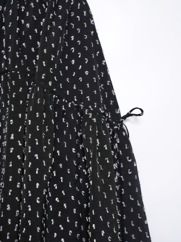 Three-dimensional polka dot fabric skirt with bows on both sides