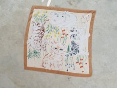 70x70 Scarf (Watercolor big bouquet kitten)