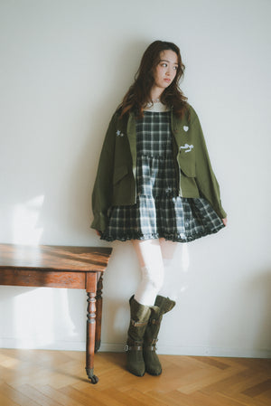 Garden Cat Embroidered Plaid Vest Skirt