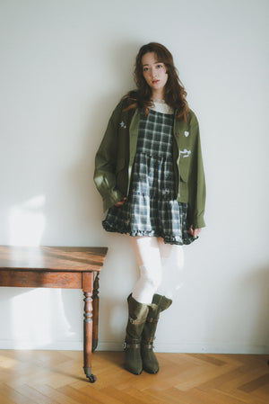 Garden Cat Embroidered Plaid Vest Skirt