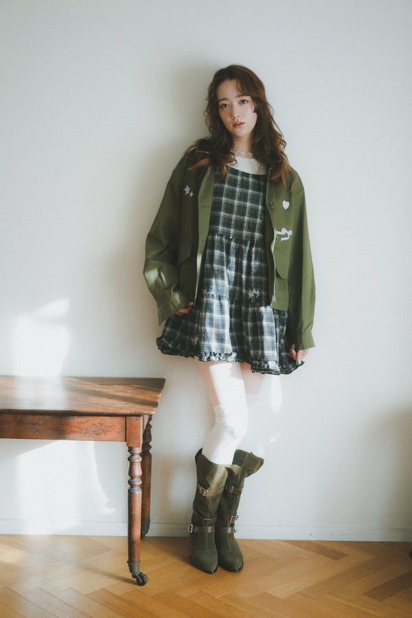 Garden Cat Embroidered Plaid Vest Skirt