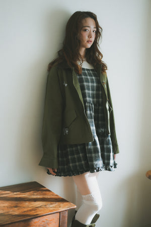 Garden Cat Embroidered Plaid Vest Skirt