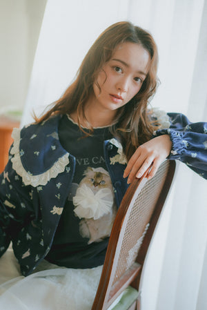 Angel Wings Cat-themed Sweatshirt with Bow and Rolled Edge