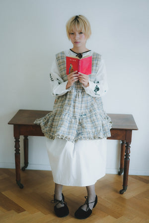 Garden Cat Embroidered Plaid Vest Skirt