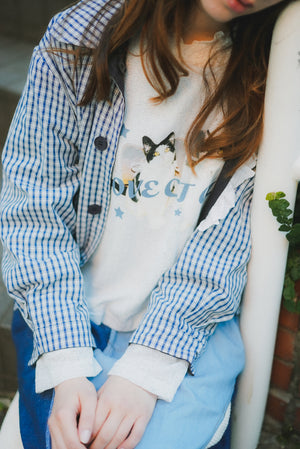 Reversible plaid lace cat print jacket