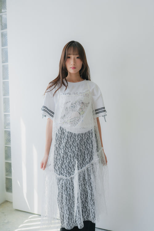 Bias ruffle cut lace vest dress