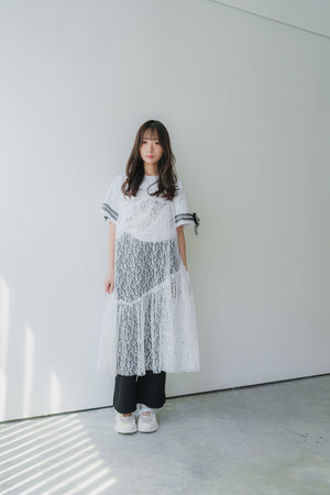 Bias ruffle cut lace vest dress