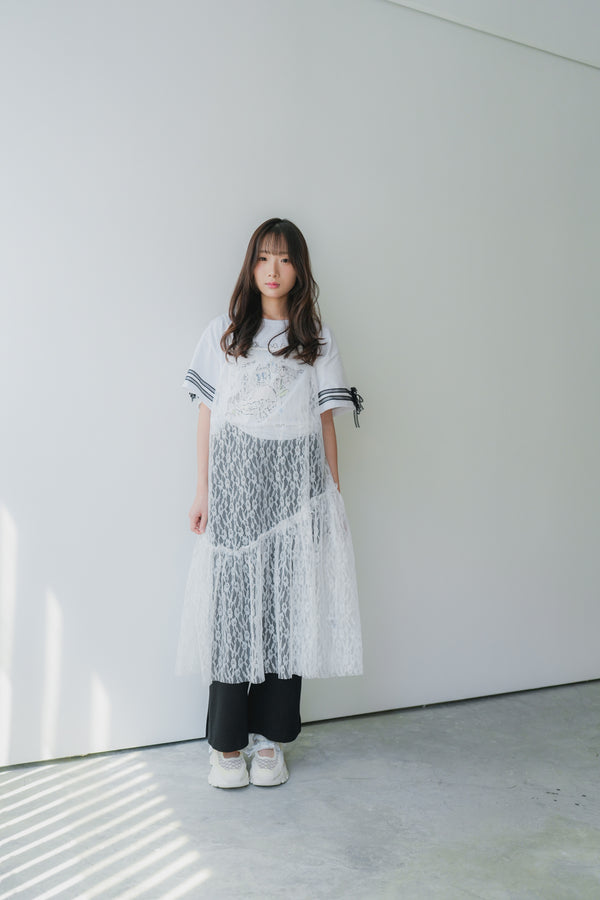 Bias ruffle cut lace vest dress