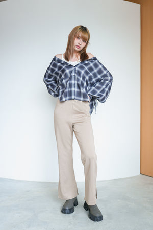 Sheer Check Overshirt with Pleated Sleeves