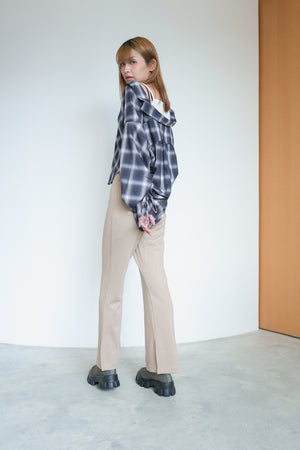 Sheer Check Overshirt with Pleated Sleeves